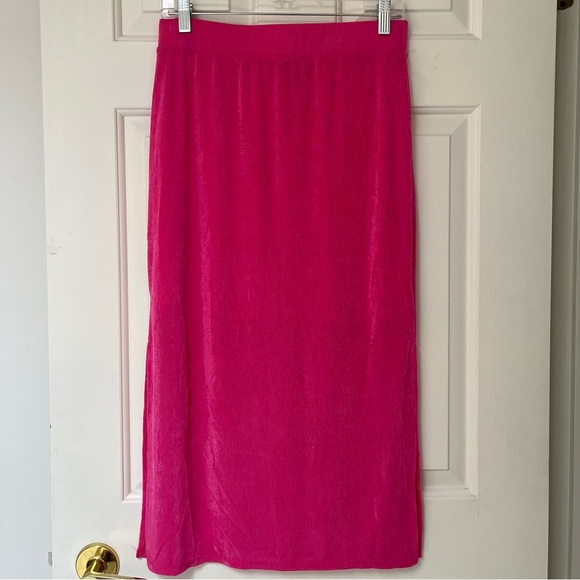 NWOT Sincerely Jules Hot Pink Metallic Midi Skirt | L - Picture 2 of 12